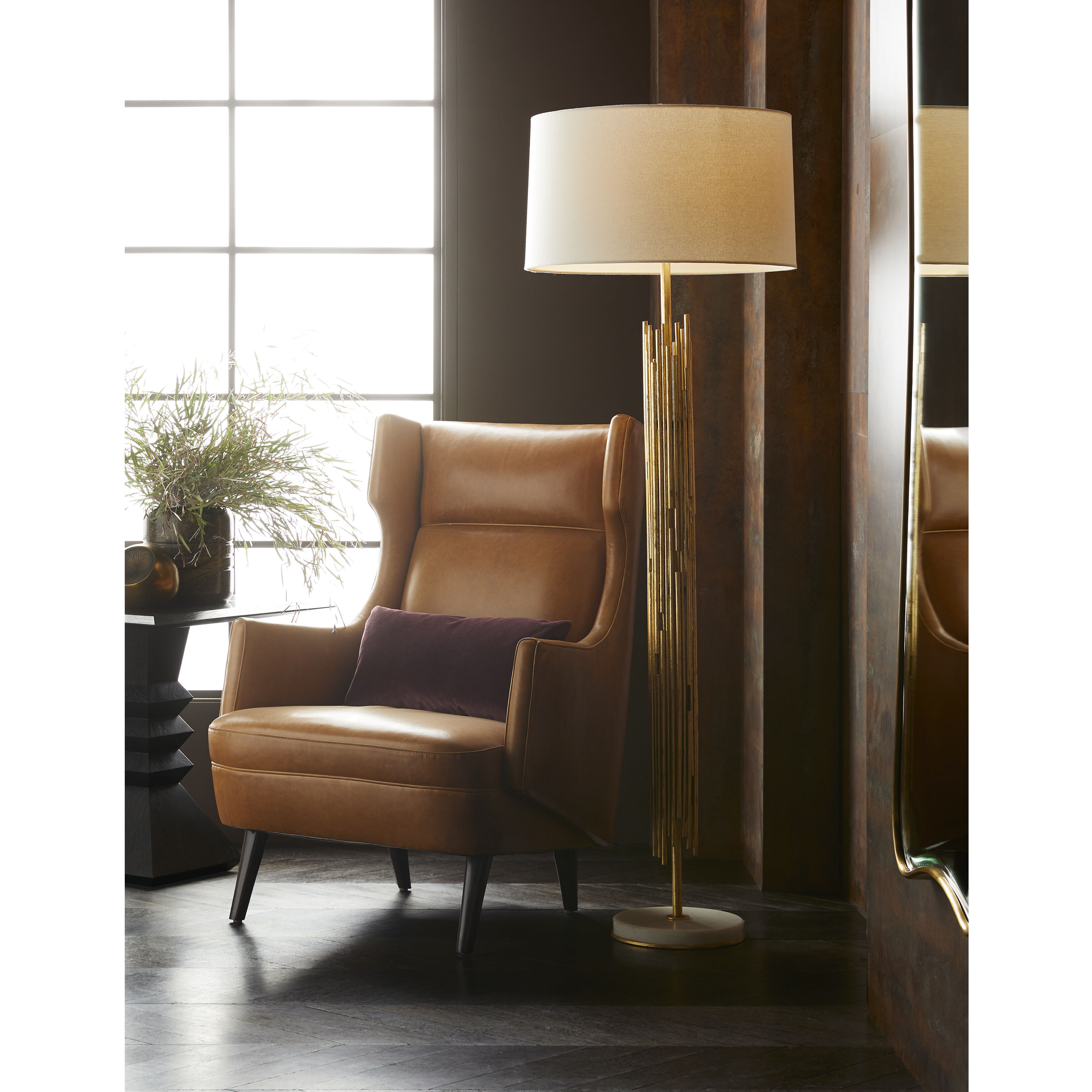 Prescott 65 inch 150.00 watt Gold Leaf Floor Lamp Portable Light